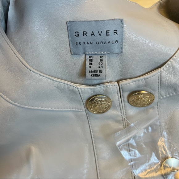 GRAVER Susan Graver Faux Leather Long Sleeve Jacket Pale Stone Color Size 12 - Picture 6 of 13